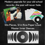 50 Pieces 12.08" x 12.08" Record Inner Sleeves Acid Free, 3.5 Mil Thick Rice Paper Lined Master Sleeve, Your Favorite Vinyl Protector Brand