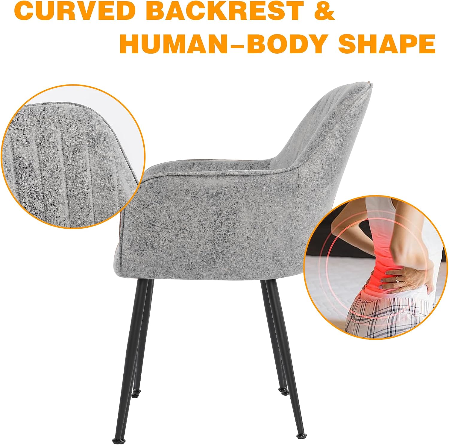 Dinning Chairs Set of 2, Upholstered Accent Chairs with Black Finished Metal Plating Legs for Living Room Chairs, Light Gray
