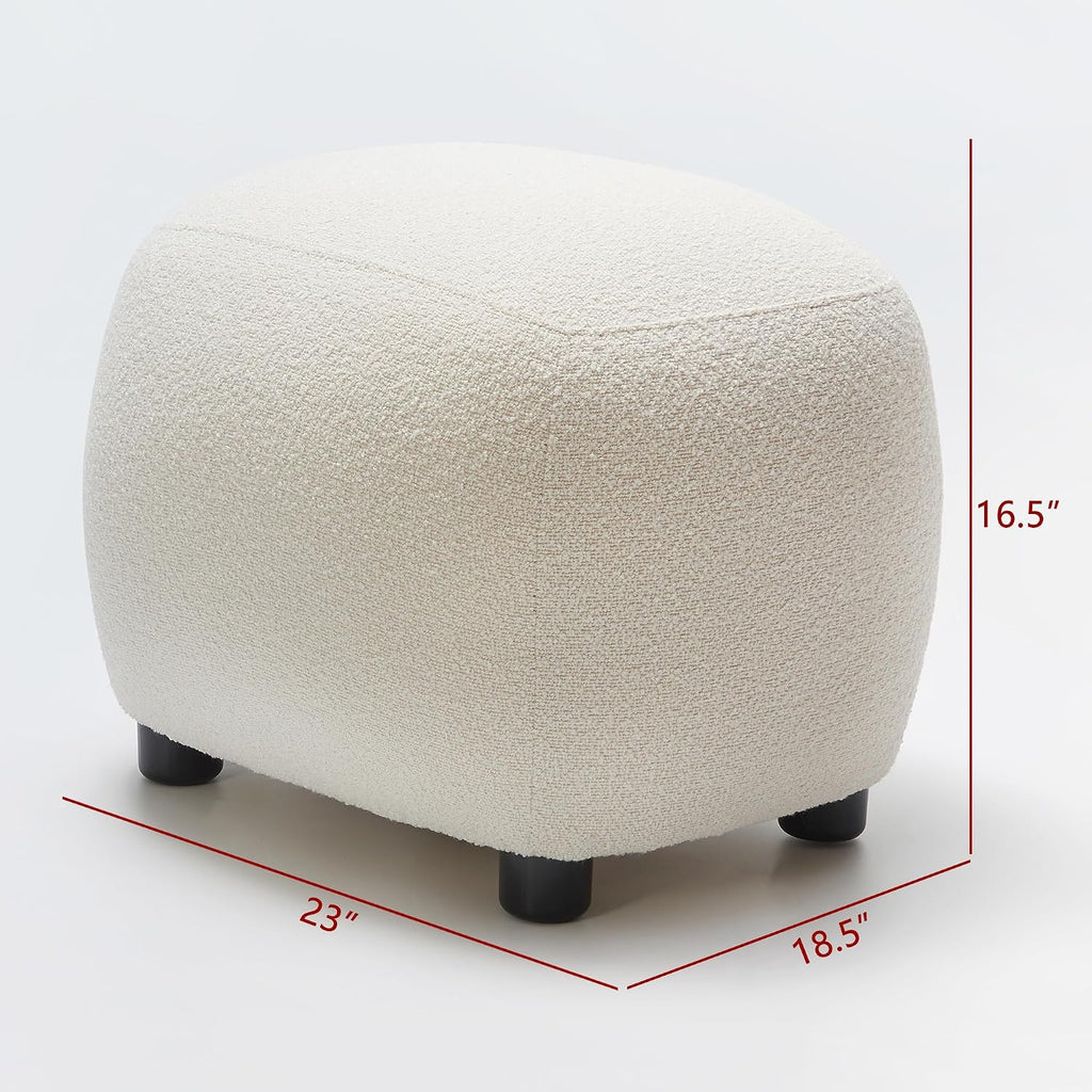 KINWELL Round Boucle Upholstered Ottoman Chair Padded Seat Footstool, Beige | Easy Assembled Modern Soft Sofa Couch Loveseat Chair Footrest, Extra Seating for Bedroom Entryway, 18.5" D x 23" W x 16.5" H