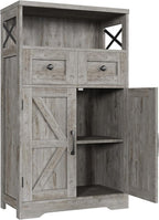FiveWillowise Small Farmhouse Storage Cabinet with Barn Doors, Farmhouse Kitchen Pantry Cabinet, Tall Coffee Bar with Storage, Hutch Cupboard for Kitchen, Laundry, Living Room, Washed Grey