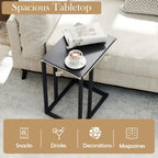 Tangkula C-Shaped End Table, Modern Small TV Tray with Metal Frame, Adjustable Foot Pads, Industrial Couch Sofa Side Table for Living Room Bedroom Office (2, Dark Gray)