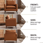 YISHENG Mid-Century Modern Living Room Accent Chairs Set of 2 - Oversized Faux Leather Armchairs with Removable Cushions & Metal Legs, Comfortable Sofas for Office/Lounge/Bedroom/Reception,（Brown）