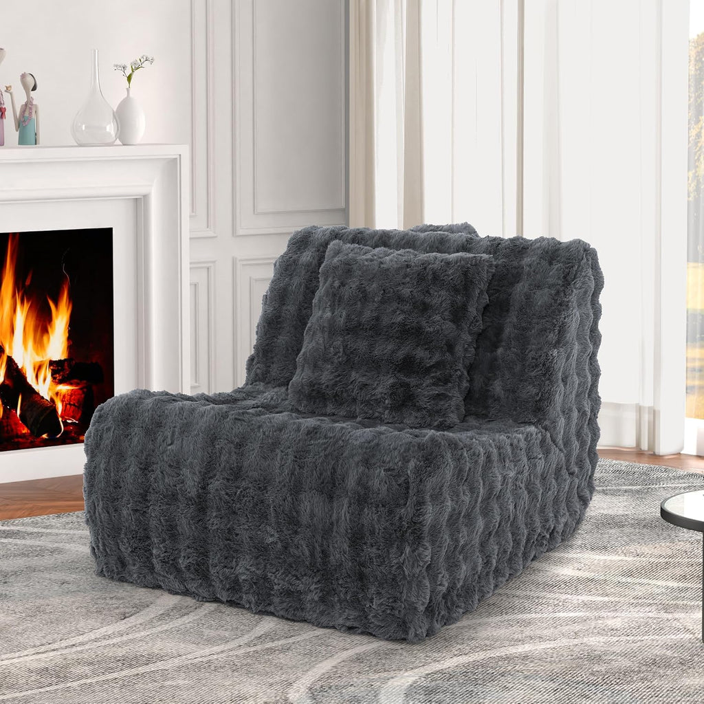 Bean Bag Chair for Adults, Giant Bean Bag Chair with Pillow, Oversized Chaise Lounge Chair Indoor with Soft Faux Fur for Living Room Bedroom or Reading Nook