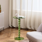 Acrylic Side Table, End Table Round Top with Solid Post for Living Room, Bedroom, Balcony, Easy Assembly (Pedestal, Green)