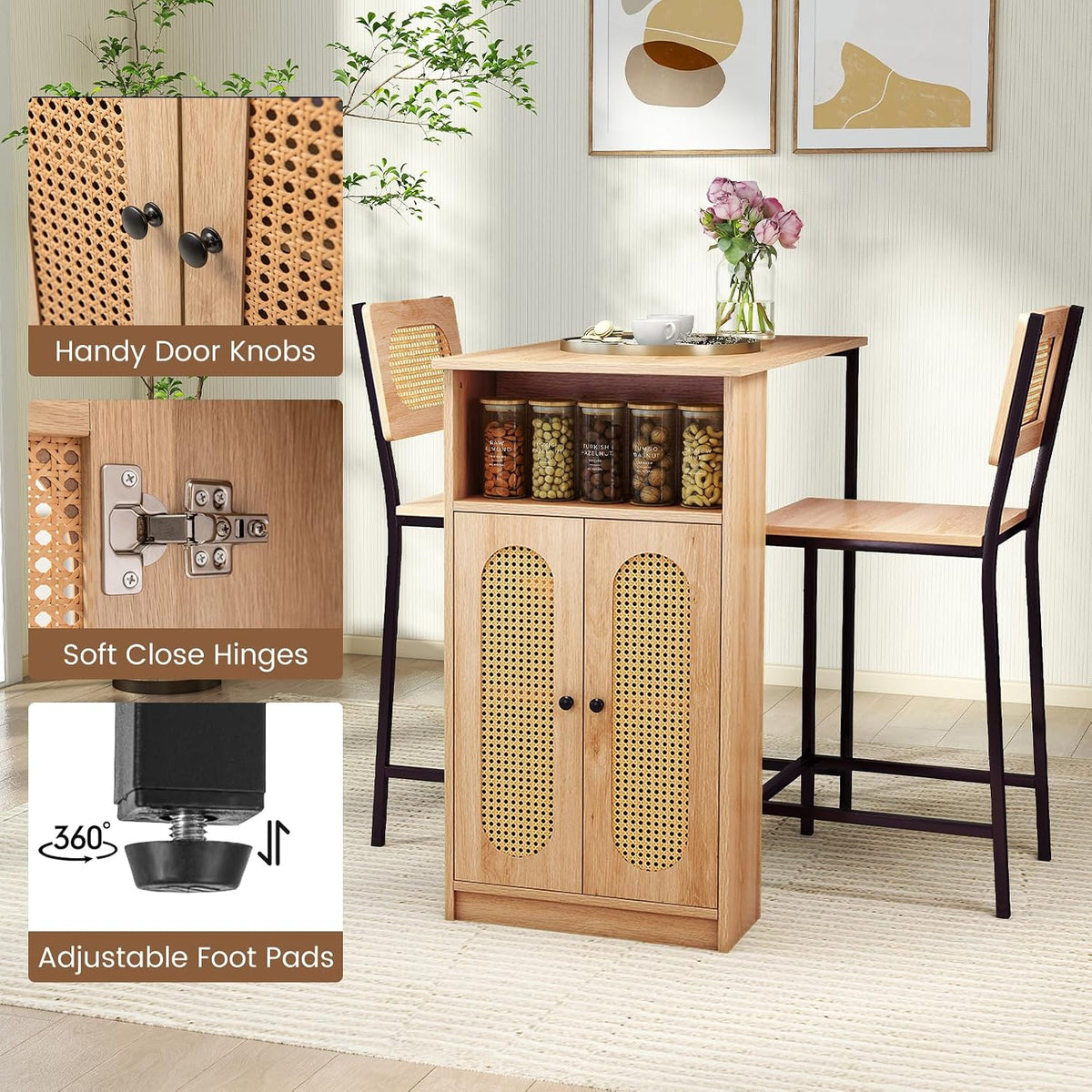 Tangkula 3-Piece Counter Height Bar Table Set, Kitchen Table with 2 Bar Stools & Storage Shelves, Breakfast Table Set with Backrests & Footrests, Rectangular High Top Pub Table with Chairs for 2