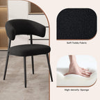Dining Chairs Set of 4, Mid Century Modern Kitchen Chairs, Boucle Upholstered Dining Chair with Curved Backrest & Metal Legs for Kitchen Dining Room, Black