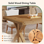Solid Wood Dining Table for 4-6, 63-Inch Farmhouse Kitchen Table with Sturdy Legs, Wooden Rectangular Dinner Furniture for Kitchen, Dining Room, Light Brown