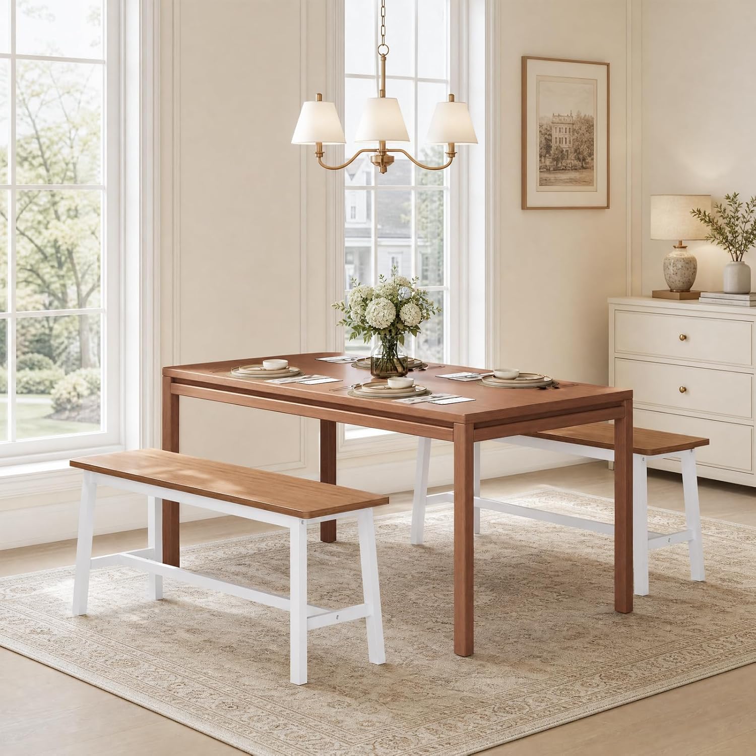 HOOBRO 39.3'' Bamboo Dining Bench, Farmhouse Kitchen Table Bench, Kitchen & Living Room Furniture, Easy to Assemble, Sturdy and Stable, Walnut and White WH03CD01G2