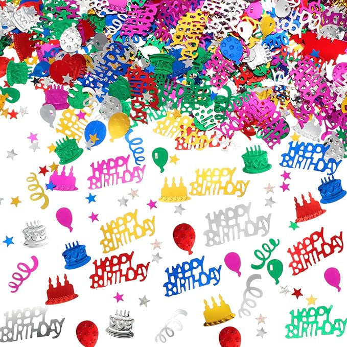 WILLBOND 3000 Pieces Happy Birthday Confetti Birthday Party Cake Confetti Metallic Foil Balloon Table Scatter Decorations for Carnival Baby Shower DIY Arts and Crafting