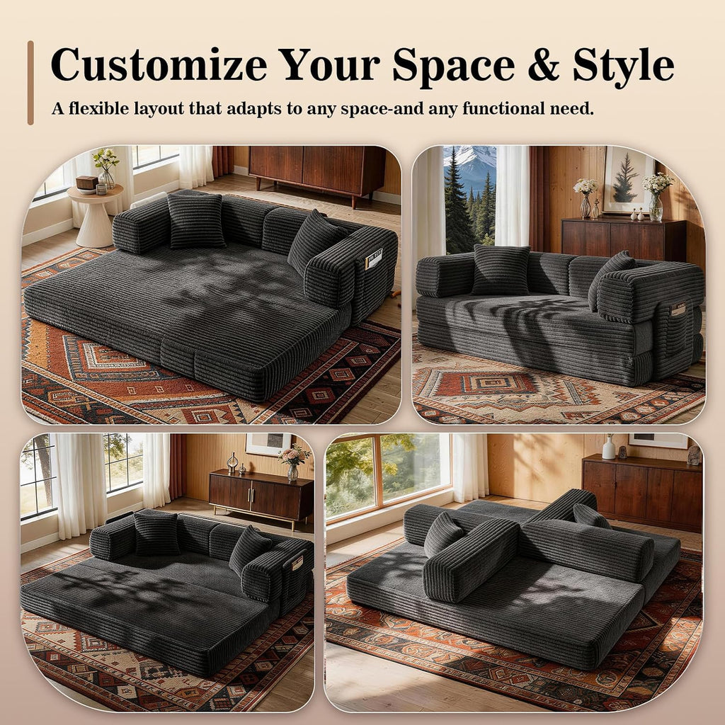 AUGOP Futon Sofa Bed Couch for Living Room,Pull Out Couch with Sleeper Sofa,Day Bed Couch with Storage Pocket,Removable Corduroy with 2 Pillow