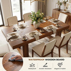 Miereirl 9-Piece Modern Farmhouse Dining Table Set, 86.6" x 47.2" Sturdy Stable Dining Table with 8 Chairs, Rectangular Kitchen Table Set for 8,(Walnut Table+8 Beige Chairs)
