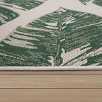 Tropical Outdoor Rug Jungle Leaves Design for Patio in Green Beige, Size: 4'7" x 6'7"