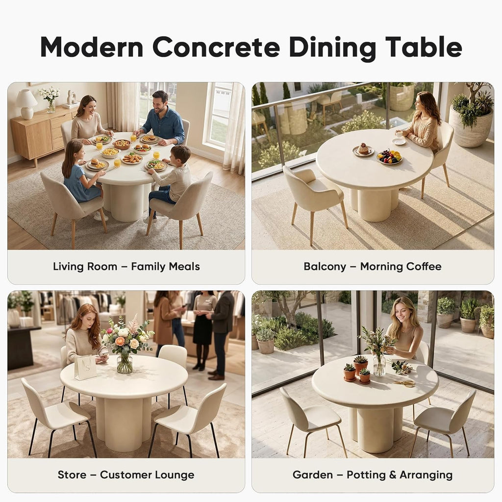 45-Inch Thick Concrete Dining Table for 4. Unique Cloud-Shaped Base, Sturdy Durable Easy-to-Clean Dinner Table. Modern White Round Dining Table Suitable for Dining Room Living Room Apartmen