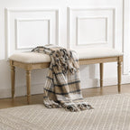 46'' French Country Entryway Bench Wooden Linen Fabric Upholstered Seat Dinng Bench with Nailhead Trim for Hallway End of Bed, Beige