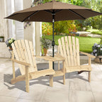 Adirondack Chair Set, 2 Wooden Outdoor Chairs with Center Table and Umbrella Hole, 2 Person Adirondack Bench Fire Pit Seating for Patio Backyard Garden, Natural