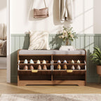 Maupvit Fluted Shoe Bench with 2 Flip-Drawers, 39.4" Narrow Entryway Bench with Shoe Storage and Seat Cushion, Adjustable Shelf, Walnut Hidden Shoe Rack Bench for Front Door Entrance, Hallway