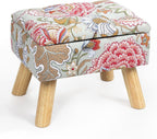 Small Storage Ottoman with Wood Legs, Boho Floral Upholstered Footrest | Hidden Storage Ottoman: Removable Lid Stores Blankets, Toys And Remotes; Doubles As A Footrest Stool