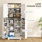 HOMCOM 64" Kitchen Pantry Cabinet with LED Motion Sensor Light, Farmhouse Tall Storage Cabinet with Adjustable Shelves, Cupboard for Living Room, Dining Room, White
