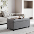 Linen Storage Ottoman Bench 35 inch with Hinged Lid - Multi-Functional Ottoman with Storage for Living Room, Bedroom End of Bed, Entryway Shoe Seat - Easy Assembly, Linen Gray