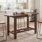 63" Solid Wood Kitchen Island, Island Table with Oval Tabletop | Farmhouse Wooden Stationary Island Table for Kitchen, Living Room, Dining Room, Easy Assembly, 39.37" Height, Vintage Brown