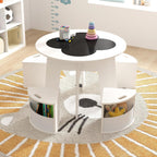 HONEY JOY White Kids Table and Chair Set, Children Activity Play Table with 4 Storage Stools for Art Craft, Nesting Design Toddler Table and Chair Set for Playroom, Daycare, Gift for Boys Girls
