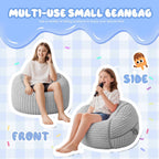 2FT Bean Bag Chair 2'Bean Bag Chairs with Memory Foam Filled Small Bean Bag | Bean bags with Machine Washable Cover Corded Plush Fabric, Comfy Chairs for Living Room, Bedroom, Dorm, Lightgrey