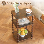 Fultyle Small Side Table, 3-Tier End Table with Shelf, Vintage Nightstand