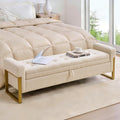 67" Storage Bench for Bedroom, King Size End of Bed Bench, Upholstered Storage Ottoman Bench with Golden Metal Legs, Bedroom Bench for Entryway (Teddy Beige)