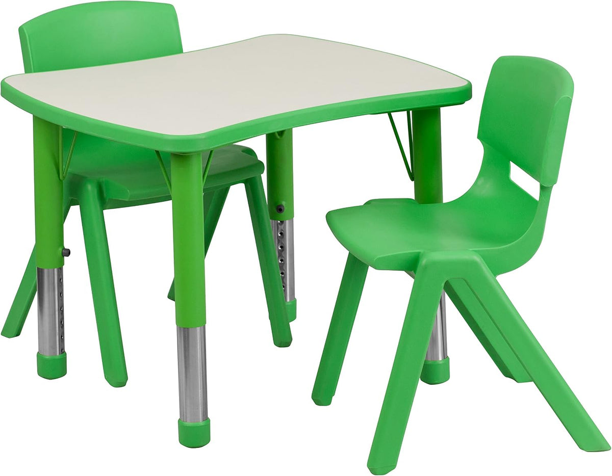 EMMA + OLIVER Green Activity Table Set with 2 Chairs | Plastic Top, Easy Assembly
