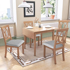P PURLOVE 5 Piece Kitchen Dining Set, Wood Dining Table Set with Drop Leaf Dining Table and 4 Dining Upholstered Chairs, Dining Room Set for Small Places, Natural