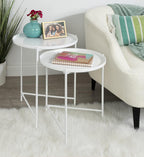 Kate and Laurel Ulani Modern Nesting Side Table, Set of 2, White, Sophisticated Glam End Tables for Storage and Display