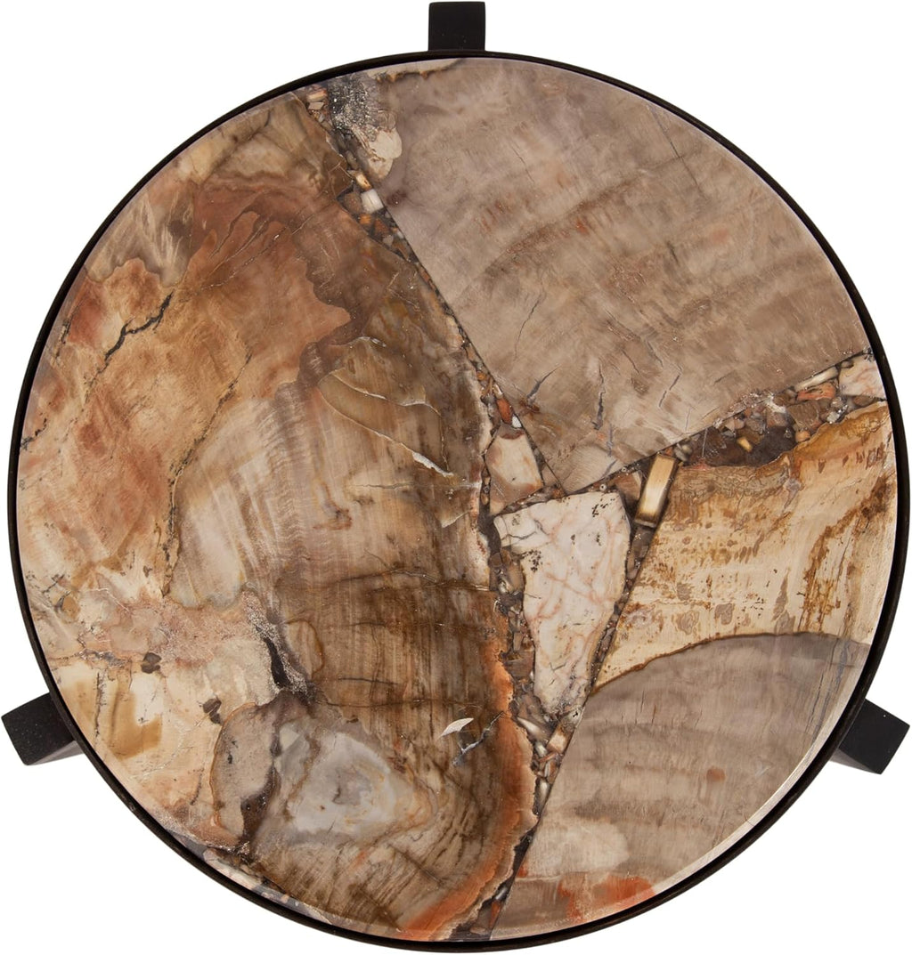 Kate and Laurel Aguilar Modern Drink Table, 9 x 9 x 23, Petrified Wood and Bronze, Unique Round Wood Mini Stand for Use as Bathroom Accent or Pedestal Martini Table