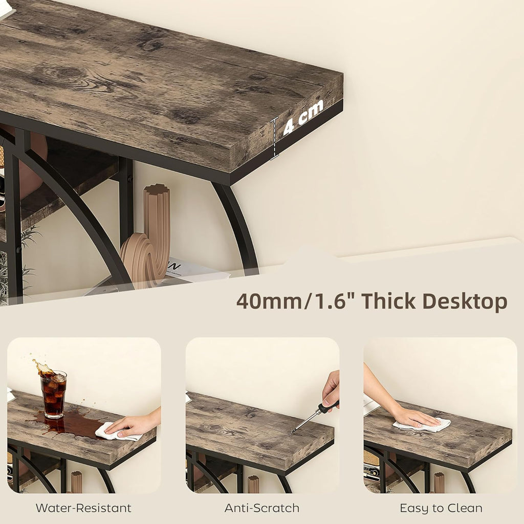 HOMCOM Entryway Table, 39.4" Console Sofa Table with Storage Shelves and Circle Steel Frame, Narrow Wood Accent Tables for Entrance, Hallway, Foyer, Living Room, Rustic Oak