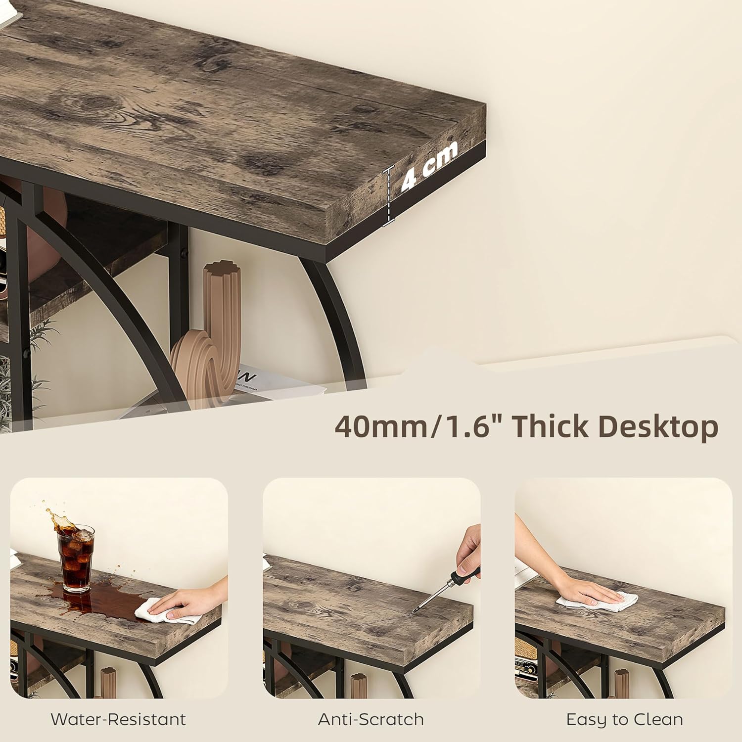 HOMCOM Entryway Table, 39.4" Console Sofa Table with Storage Shelves and Circle Steel Frame, Narrow Wood Accent Tables for Entrance, Hallway, Foyer, Living Room, Rustic Oak