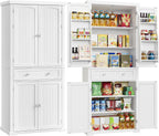 VASAGLE Pantry Cabinet, 71.7-Inch High Freestanding Tall Cupboard Storage Cabinet with a Drawer, 2 Cabinets, 4 Adjustable Shelves, 6 Door Shelves, for Living Room, Kitchen, White UBBC561P31V2