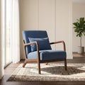 Komene Mid Century Modern Accent Chair Sitting Chair with Solid Wood Frame, Upholstered Living Room Lounge Armchair with Waist Cushion, Comfy Reading Chair for Bedroom Sunroom Office,Blue