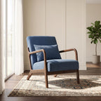 Komene Mid Century Modern Accent Chair Sitting Chair with Solid Wood Frame, Upholstered Living Room Lounge Armchair with Waist Cushion, Comfy Reading Chair for Bedroom Sunroom Office,Blue