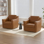Faux Leather Swivel Accent Barrel Chairs Set of 2, Brown