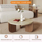 FORRTY Coffee Table,Sofa Table,End Tables, Slate Stone+Solid Wood, Sturdy And Durable,Waterproof And Scratch-resistant,Easy To Install,Suitable For Living Room,Bedroom, Study，balcony Other Spaces(Roun