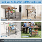 Rolling Kitchen Carts with Wheels, 3-Tier Utility Cart with Wood Tabletop