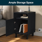 RoyalCraft Black Nightstand with Charging Station, End Table with Storage | Mid-Century Modern End Table for Living Room, Side Table with Solid Wood Legs, Bedside Table for Bedroom, Entryway