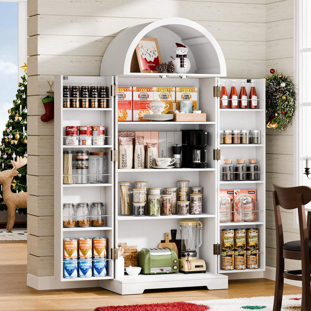 65" H Pantry Cabinet, Kitchen Pantry Storage Cabinet with Doors and Shelves, Freestanding Buffet Cupboards Sideboard for Kitche, Living Room and Dinning Room, White