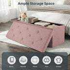 Foldable Storage Ottoman Bench, Storage Chest, End of Bed Foot Rest Stool with Padded Seat, 43 Inch Bedroom Bench for Living Room, Support 660lbs, Pink