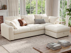 Ihanherry Cloud Sectional Couches for Living Room, 110" Large Modular Sectional Sofa with Wide Deep Seat, L Shaped Couch with Throw Pillow and Storage Ottoman, Beige