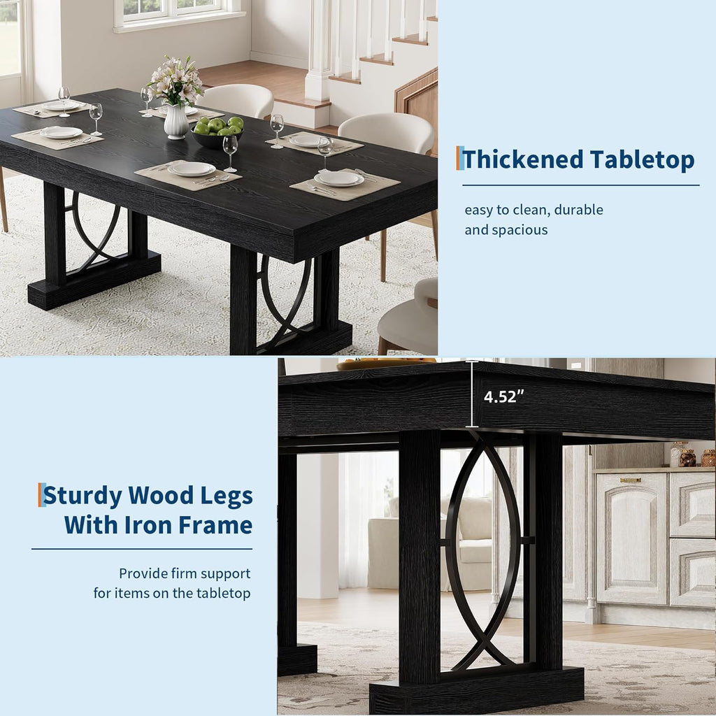 Garvee 71-Inch Dining Table for 6-8 with 2 Drawers, Large Wooden Kitchen Table w/Large Tabletop & Sturdy Frame, Rectangular Dining Table with Double Pedestal, for Kitchen, Office