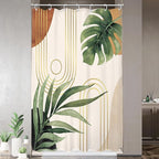 Glawry Boho Sage Green Shower Curtain Small Stall Narrow Mid Century Abstract Bohemian Botanical Palm Leaf Bathroom Liner Arch 48Wx72L Inches Bath Accessories Art Home Decor Fabric 7 Pack Hook