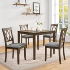LUMISOL 5-Piece Solid Wood Dining Table Set for 4, Farmhouse Kitchen Table Set with 4 Upholstered Chairs for Kitchen, Dining Room, Living Room, Walnut