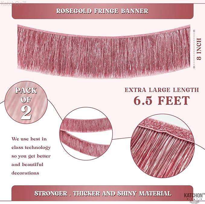 KatchOn, XtraLarge Rose Gold Fringe Banner - Pack of 2 | Rose Gold Backdrop for Bachelorette Party Decorations | Streamers for Birthday Decorations | Fringe Garland for Happy New Year 2026
