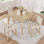 RuiSiSi 5-Piece Counter Height Dining Table Set, Square Dining Table White with 4 Upholstered Chairs, Solid Wood Kitchen Table and Chairs Set for Kitchen, Light Oak + Beige