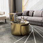 BQueen Round Nesting Coffee Table Set of 2, Brushed Gold Stainless Steel Modern Coffee Tables, 2 in 1 Space Saving Stackable Accent Tables for Living Room, Small Space Apartment